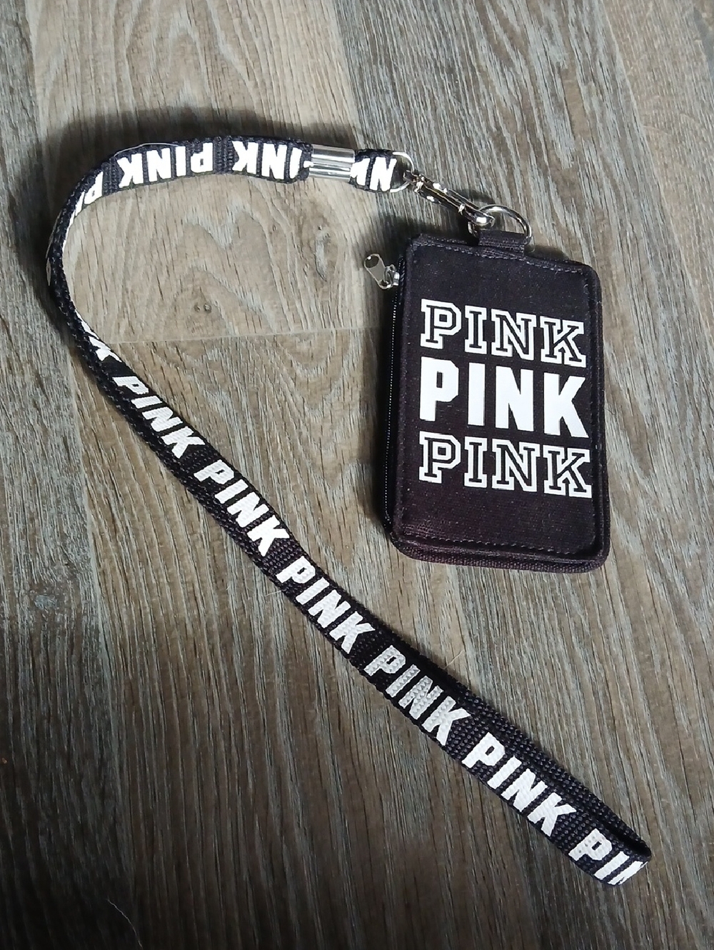 PINK Y2k Lanyard ID/Card Holder - Black with White Logo